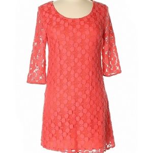 EMMELEE Coral Lace Floral 3/4 Sleeve Mini Dress